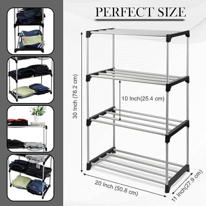 Heavy Duty 4 Layer Cloth Stand Wardrobe Storage Organizer Shelves for Clothes Rack |Home,Bedroom Organiser with 4 Layer-Black (4 Tier) rack for clothes
