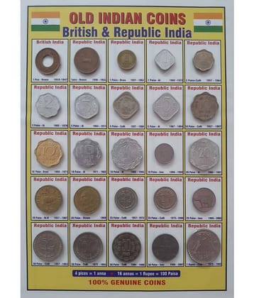 Hop n Shop - Extremely Rare British India & Republic India All Different 25 Indian Coins Set in Beautiful Display Card 25 Numismatic Coins