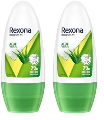 Rexona Aloe Vera Underarm Roll On Deodorant For Women, Antiperspirant, Removes Odour, Keeps Skin Fresh & Clean, Alcohol Free, Skin Friendly, 50 ml (Pack of 2)