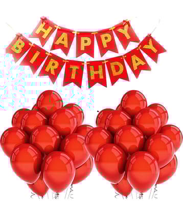 Happy Birthday Banner & Balloons Combo for Birthday Party Decoration for happy birthday decoration item, birthday decoration kit, birthday balloon decoration combo for Boys, Girls, Kids, husband and Wife.  n (1 Banner, 50 Metallic Red Balloon)