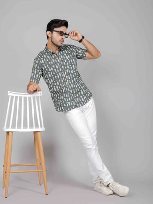 Men by House of Gulab Short Sleeves Cotton Shirt-M