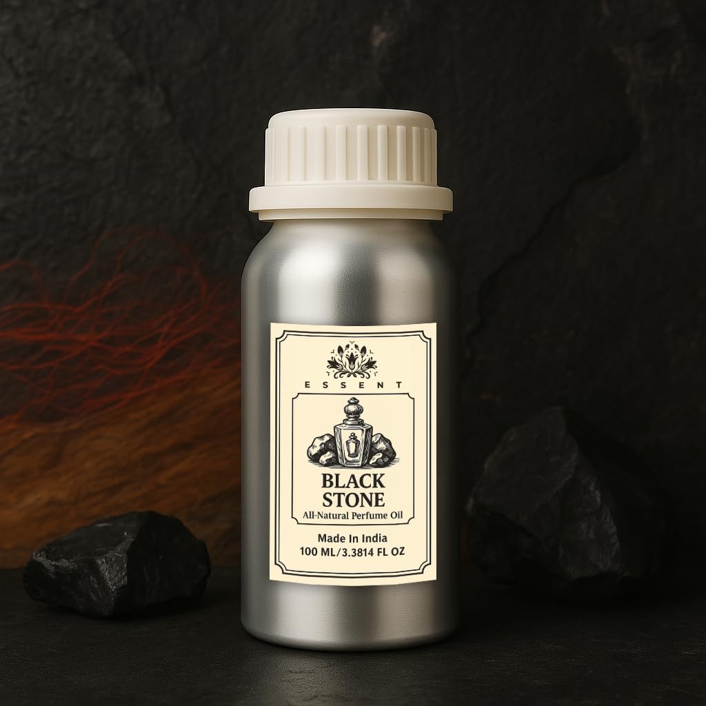 Essent Black Stone Unisex Roll-On Attar  3.38 fl. oz. (100 ml) | Long-Lasting Natural Fragrance | Alcohol-Free Perfume Oil