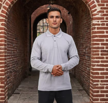 Men Polo T-Shirt Full Sleeves Grey