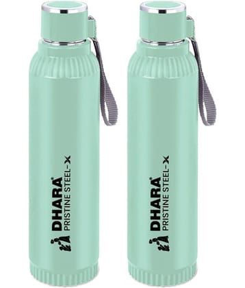 Dhara Stainless Steel Quench Light Green Stainless Steel Water Bottle 700 mL ( Set of 2 )