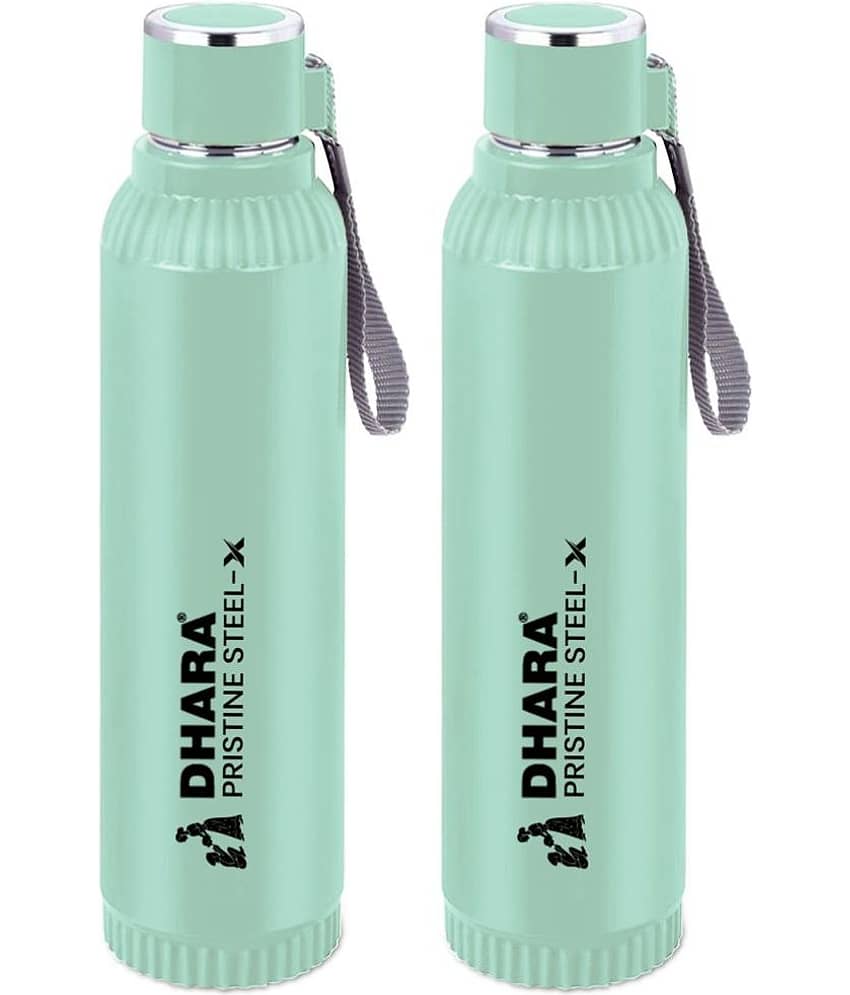 Dhara Stainless Steel Quench Light Green Stainless Steel Water Bottle 700 mL ( Set of 2 )