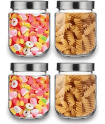skwaion - Silver Glass Spice Container ( Set of 4 ) - 3000 ml