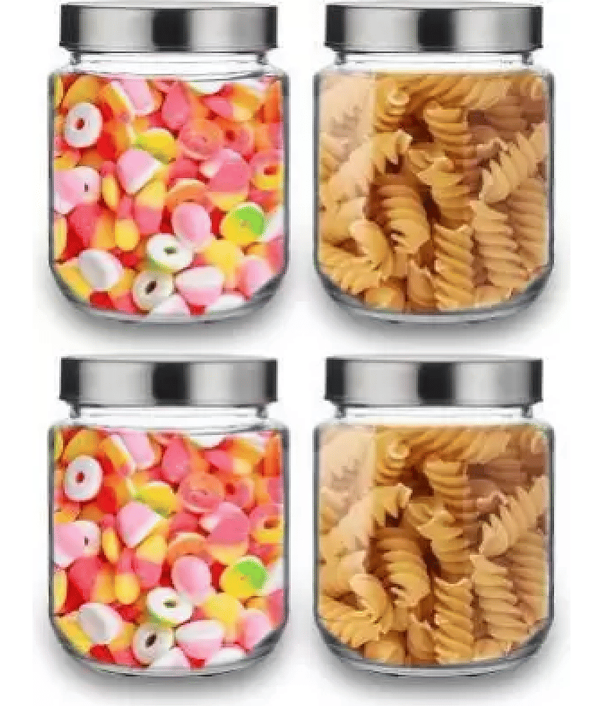 skwaion - Silver Glass Spice Container ( Set of 4 ) - 3000 ml