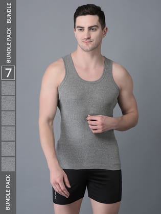 Men's Grey Pack of 7 Solid Combed Cotton Vest