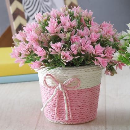 Foliyaj Artificial Pink Plant Bush in Round Pink Faux Jute Plastic Pot for Home Decor | Decoration Items for Living Room | Decorative Table Top Indoor Plants Bonsai for Office Desks & Counters