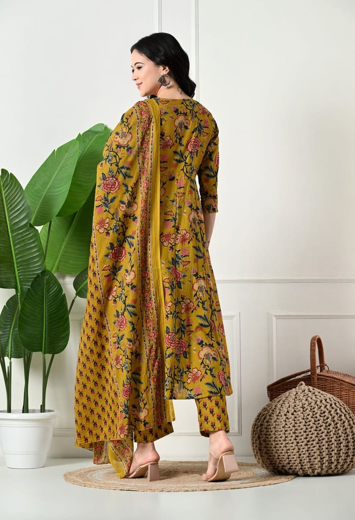 Angrakha Style Anarkali 12-Kali Kurta Set with Dupatta | Handcrafted with Elegant Badla Work