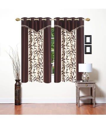Stella Creations Floral Room Darkening Eyelet Curtain 5 ft ( Pack of 2 ) - Brown