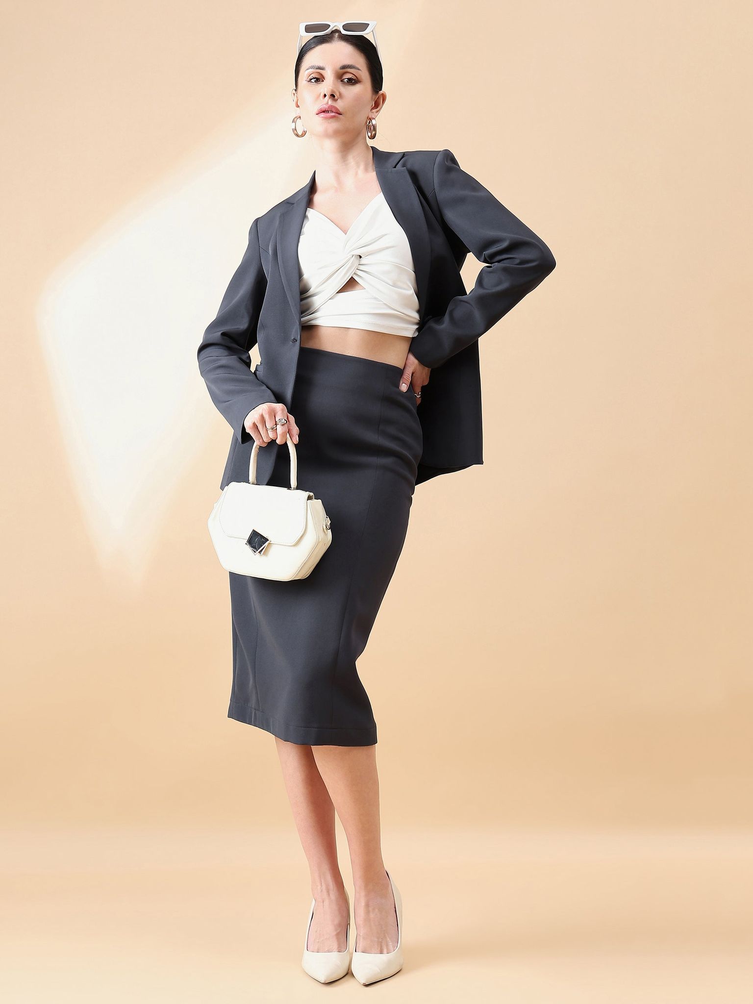 Notch Collar Stretch blazer- Charcoal Grey-S