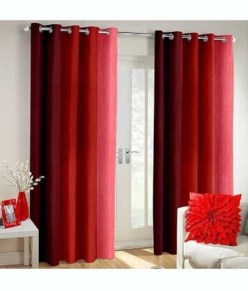 N2C Home Vertical Striped Semi-Transparent Eyelet Curtain 7 ft ( Pack of 2 ) - Red