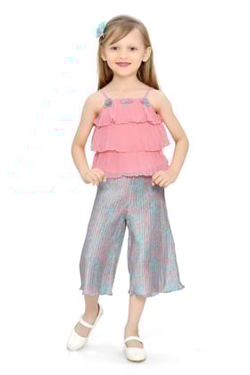 Be:Kids Pink Tropical Bliss Layered Ruffle Top and Palazzo Pants Set Be:Kids Pink Tropical Bliss Layered Ruffle Top and Palazzo Pants Set