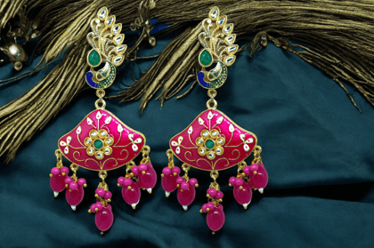 Stunning Pink Peacock Danglers