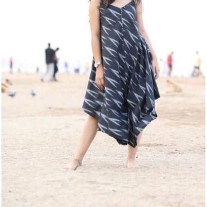 Chic Pure Cotton Black Ikkat Dress-34