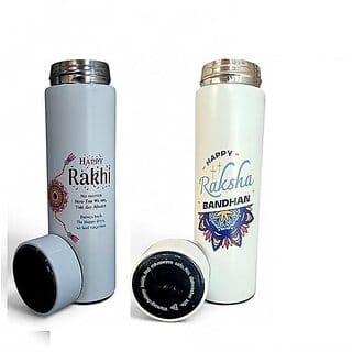 Rakshabandhan Gifts for Brother Rakhi Quote LED TEMPRETURE Water Bottle with Designer Rakhi Logo - Gift for Brother, Raksha Bandhan Gifts, Best Rakhi Gifts for Brother