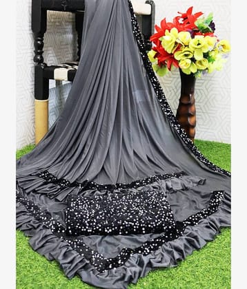 JULEE Lycra Embroidered Saree With Unstitched Blouse Piece ( Brown )