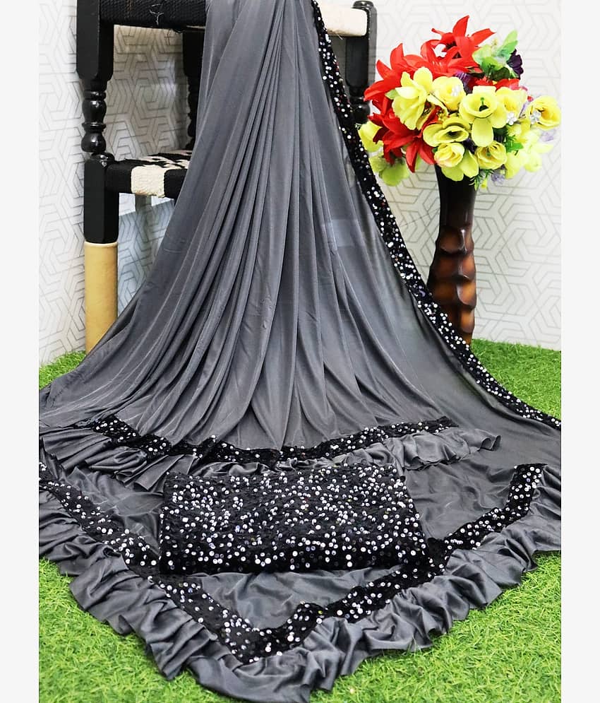 JULEE Lycra Embroidered Saree With Unstitched Blouse Piece ( Brown )