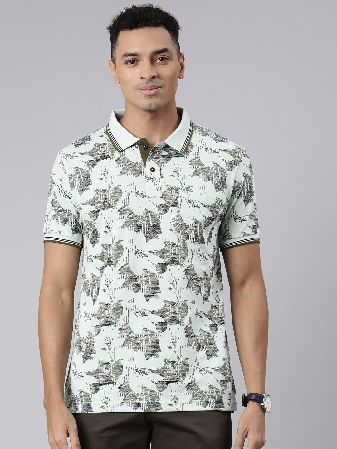 Classic Polo Men's Half Sleeve Lt.Green Polo Neck Cotton Blend Slim Fit T-Shirt | BEAU - 269 A SF P