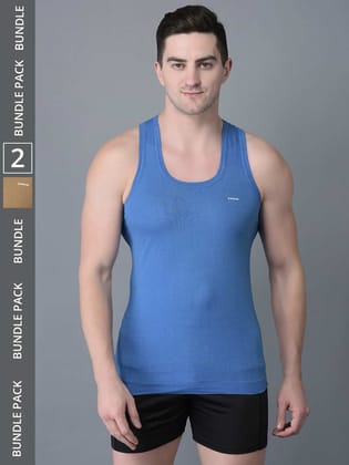 Men's Assorted Pack of 2 Solid Combed Cotton Shrinkless Vest