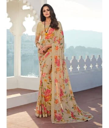 BLEESBURY Georgette Printed Saree With Unstitched Blouse Piece ( Pink )