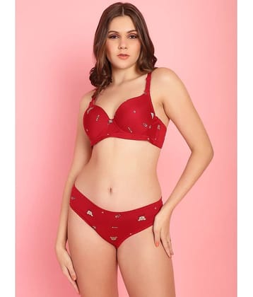 PrettyCat Cotton Women's Bra & Panty Set ( Maroon )
