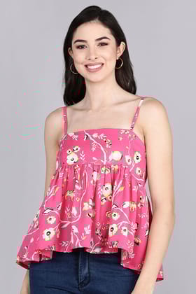 Pink Georgette Floral Print Crop Top VT1180