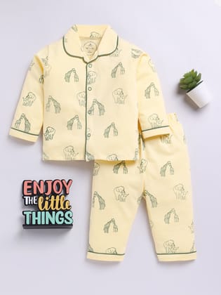 Yellow Animal Full Sleeve Night Suit-6-9 m