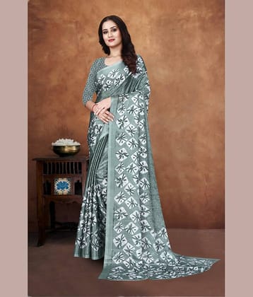 JIHANA FAB Georgette Printed Saree With Unstitched Blouse Piece ( Green )