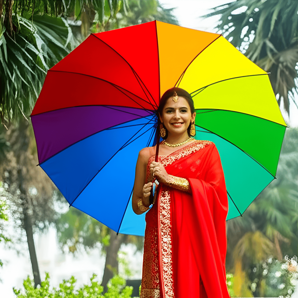 Colorful Rainbow Umbrella (Jumbo) For Sun and Rain Protection