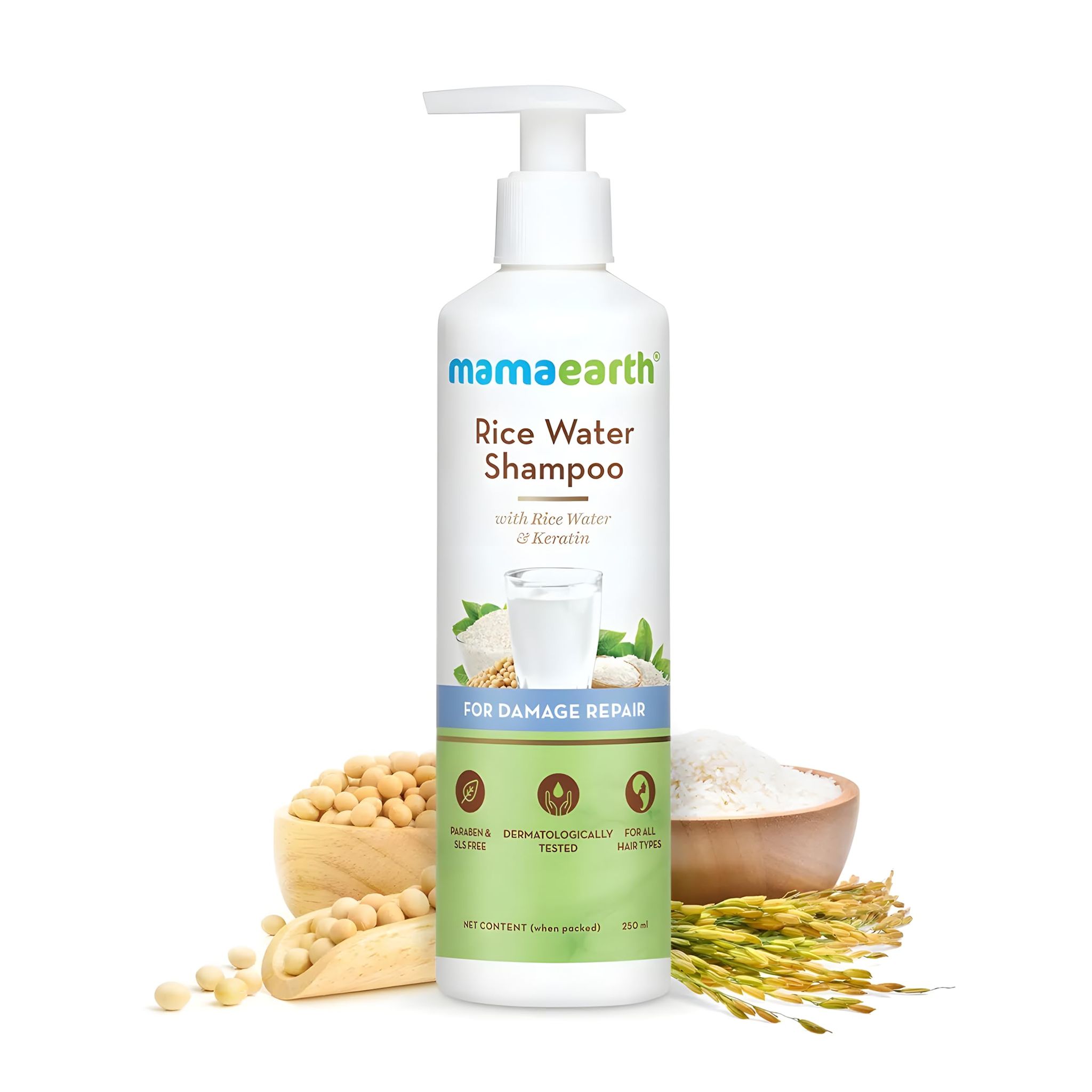 Mamaearth Rice Water Shampoo with Rice Water & Keratin For Damage Repair - 250 ml | Reduces Split Ends | Prevents Breakage Mamaearth Rice Water Shampoo with Rice Water & Keratin For Damage Repair - 250 ml | Reduces Split Ends | Prevents Breakage - White