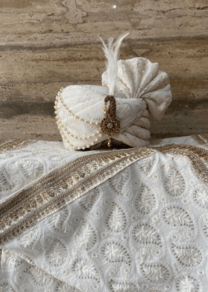 CHICKEN FABRIC CREAM  SAFA DUPATTA SET (  ONPAPER PATTERN)