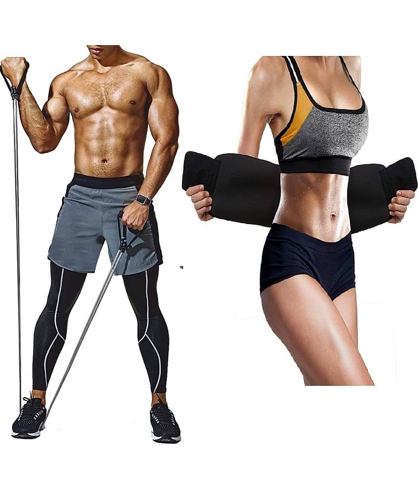 HORSE FIT Combo Pack  Belt & Double Toning Resistance Band Tube Heavy Quality for Fat Loss, Tummy Trimming, for Both Men and Women( Belt & Toning Tube) Black