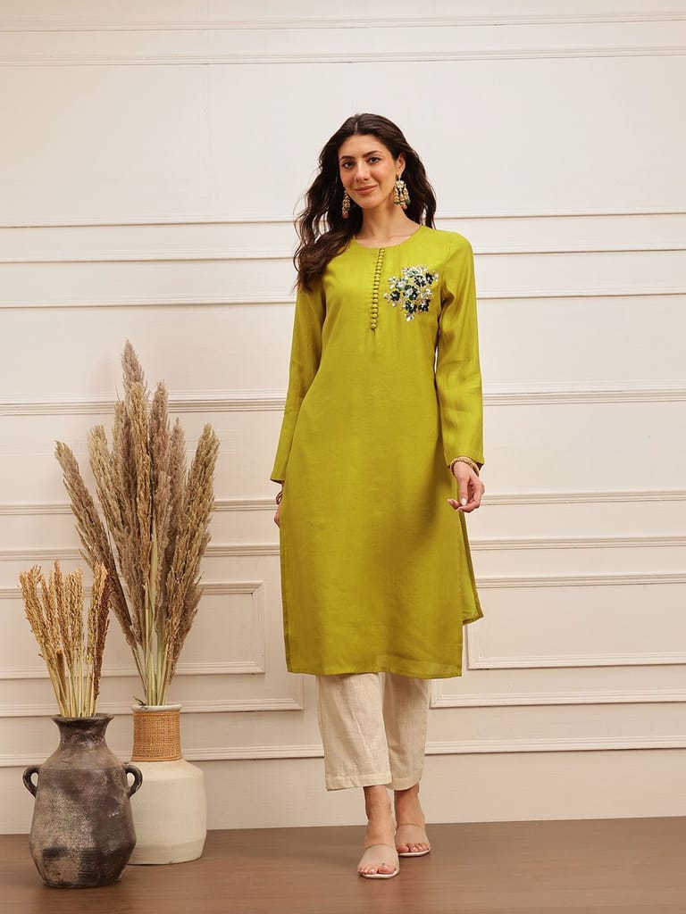 Lime Blossom Embroidered Kurta