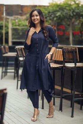 Cotton Flex Kurta Dhoti Set-M / Navy Blue