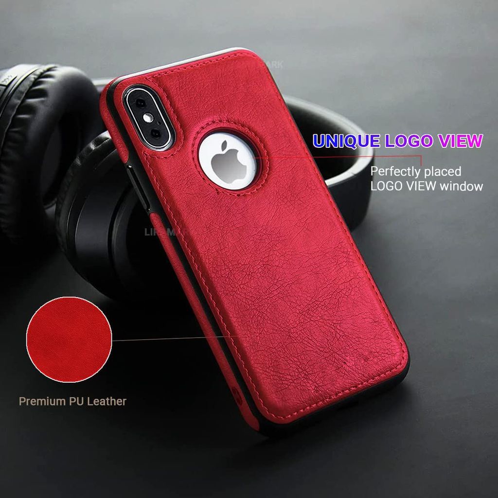 LIRAMARK PU Leather Flexible Back Cover Case Designed for iPhone X/Xs