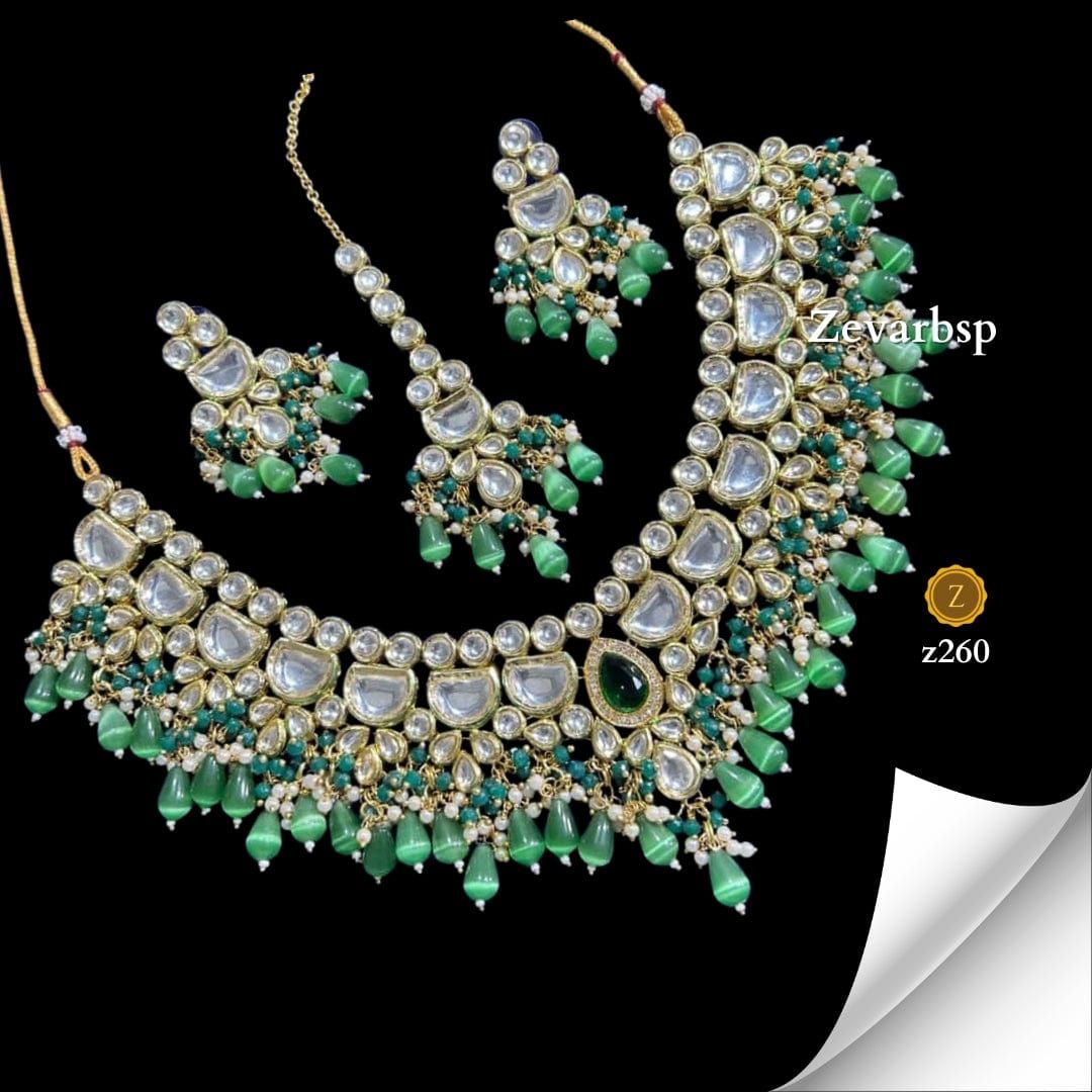 Green Essence Kundan Jewelry Ensemble