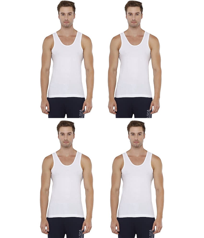 Rupa Jon White Cotton Men's Vest ( Pack of 4 )