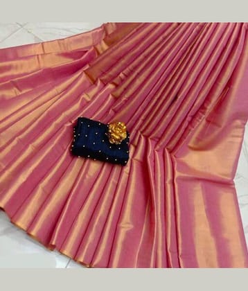 Shree Gullak Silk Art Silk Solid Saree With Stitched Blouse ( Pink )