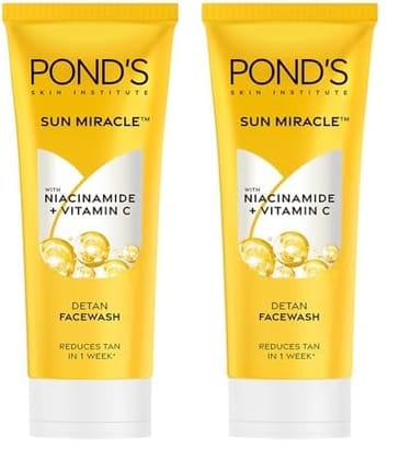 Pond's Detan Face Wash for Tan Removal in Just 7 Days | Contains Vitamin C and Niacinamide | Facewash for All Skin Types, 100gm (Pack of 2) Pond's Detan Face Wash for Tan Removal in Just 7 Days | Contains Vitamin C and Niacinamide | Facewash for All Skin