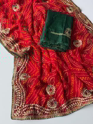 New Festive Wear Georgette Bandhani Print With Embroidery Work Fancy Designer Saree-Peacock