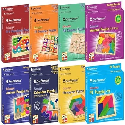 Braintastic Wooden Assorted Jigsaw Puzzle, Pack of 8 Different Puzzles, Birthday Return Gifts, Party Pack, Return Favors for Kids-4+ yrs(12 Colors per Puzzle)