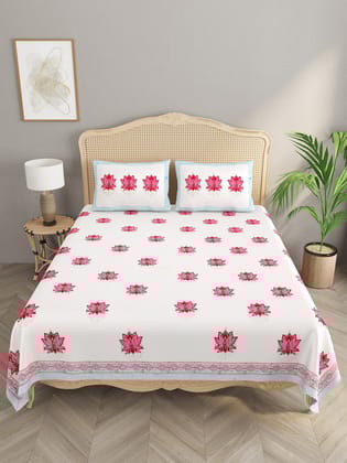 Handblock Printed Super King Size Bedsheet with 2 Pillow Covers-Hand Block / Super King (108 X108 Inches) / Fitted: 72*78*10