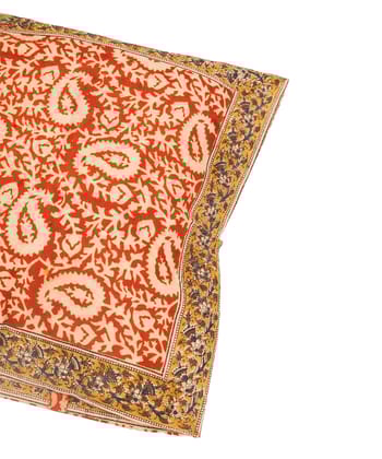Dark orange hand block printed cotton kalamkari cushion cover
