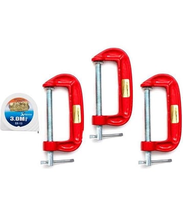 GLOBUS MINI C OR G CLAMP 3"( 75 MM ) SET/3 PCS AND MEASURING TAPE 3 MTR/10 FEET/ 120 INCHES.