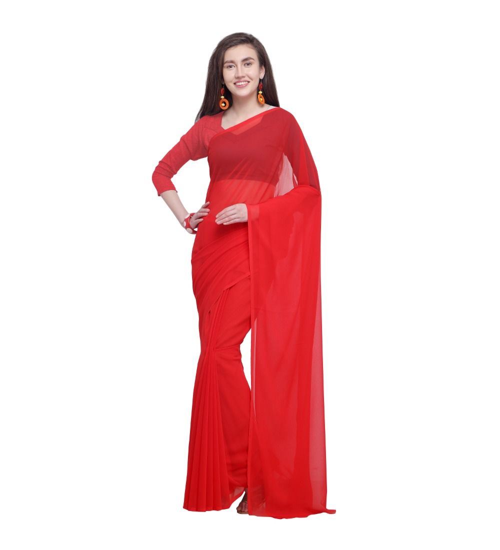 Generic Women's Dyed Saree (Red, 5 - 6 Mtrs)