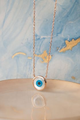Classic Evil Eye Mother-Of-Pearl Rose Gold Plated Sterling Silver Pendant Necklace-Rose / 16 inches adjustable upto 17 inches