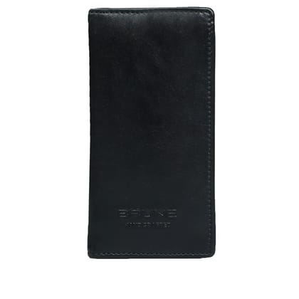 Black Leather Long Wallet with Inside Zipper Multi-Pockets-FS
