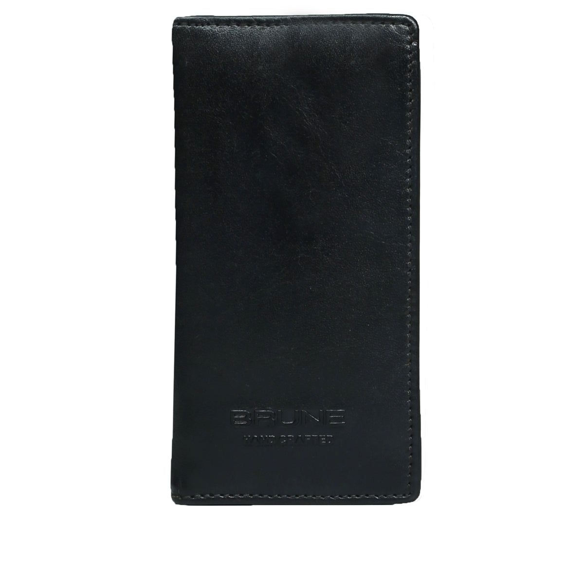 Black Leather Long Wallet with Inside Zipper Multi-Pockets-FS